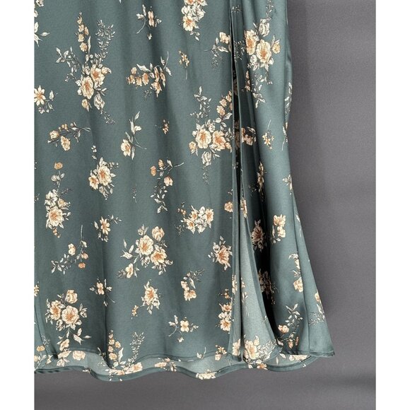 Altar'd State Floral Satin Maxi Skirt L Green Fairy Going Out Party Date Night - Picture 3 of 10